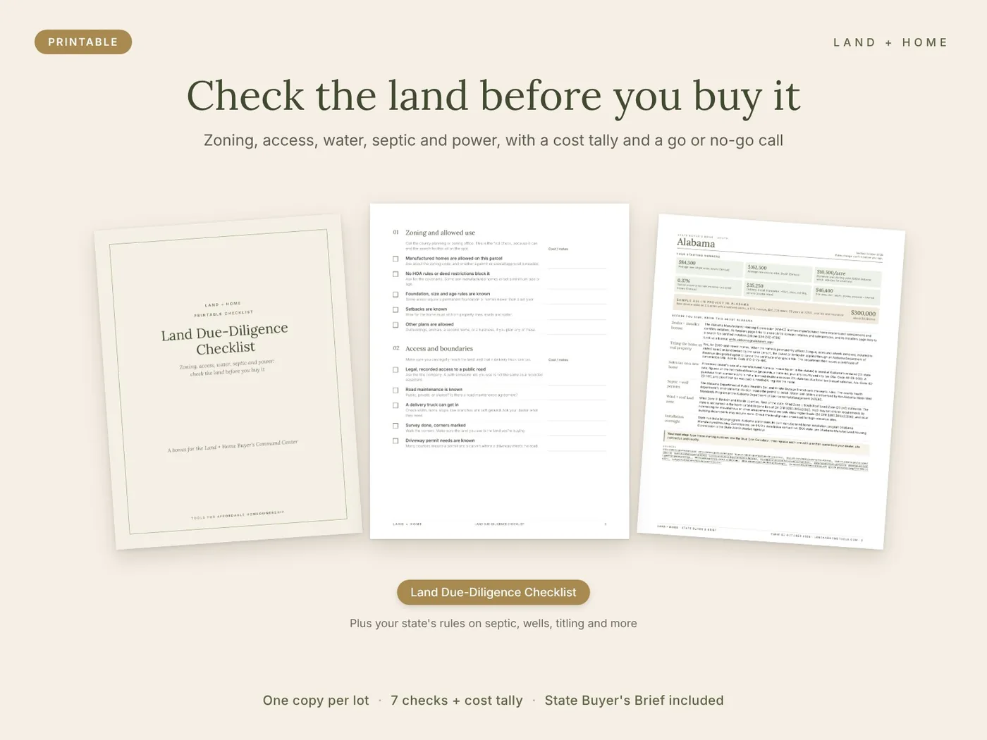 The Land Due-Diligence Checklist and a State Buyer's Brief page