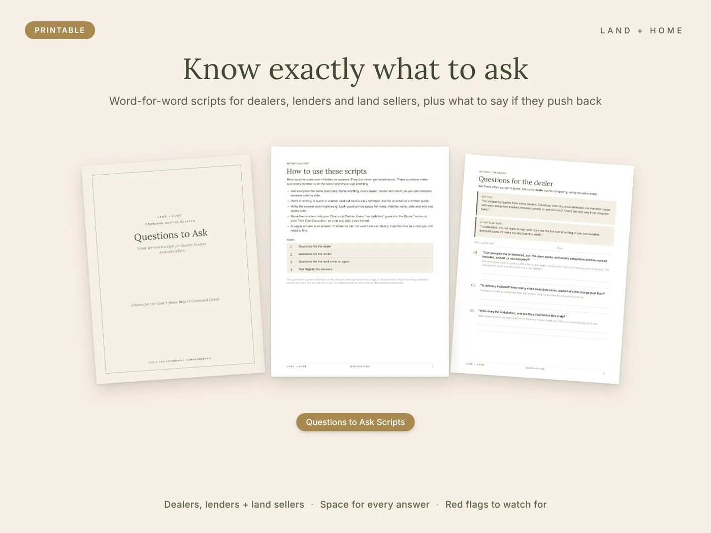 Word-for-word scripts for dealers, lenders and land sellers