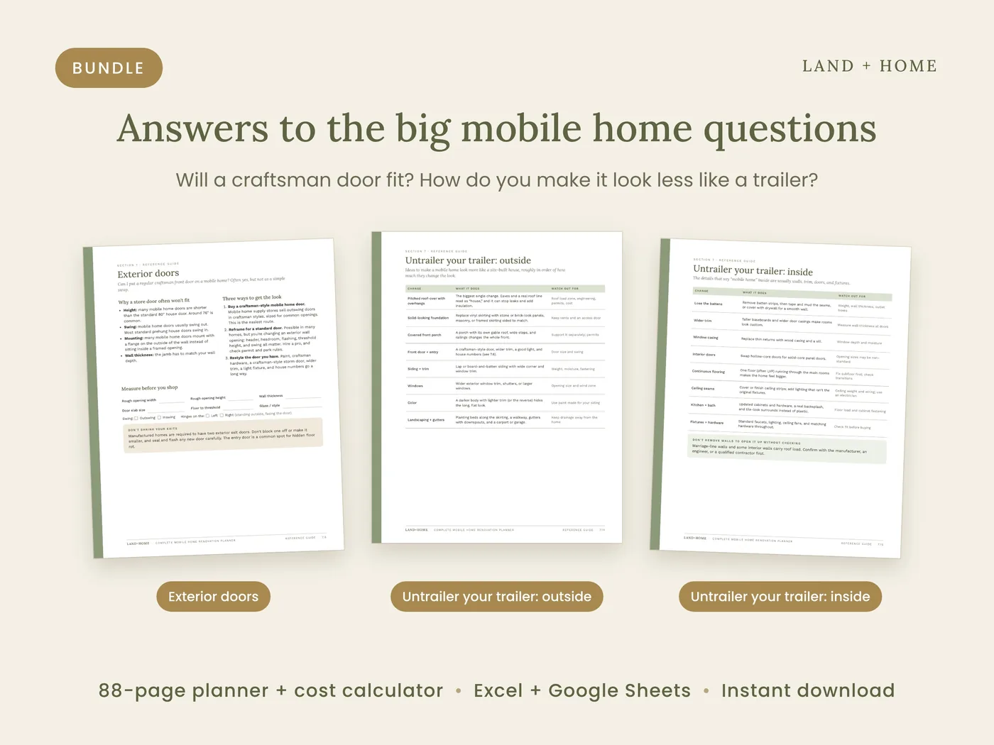 Reference pages on exterior doors and making a mobile home look less like a trailer